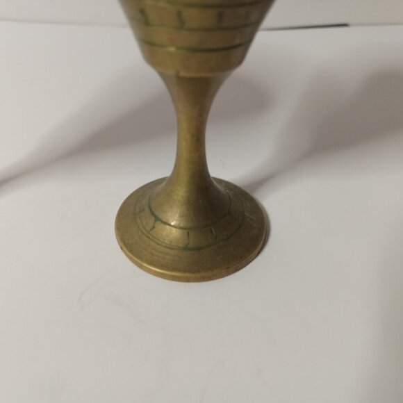 Set of 2 Vintage Etched Brass  Goblet Chalice Cups  2.5 in - Picture 8 of 12